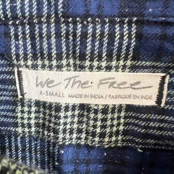FREE PEOPLE blue sun city plaid puff sleeve top grunge preppy / size XS - Picture 6 of 8